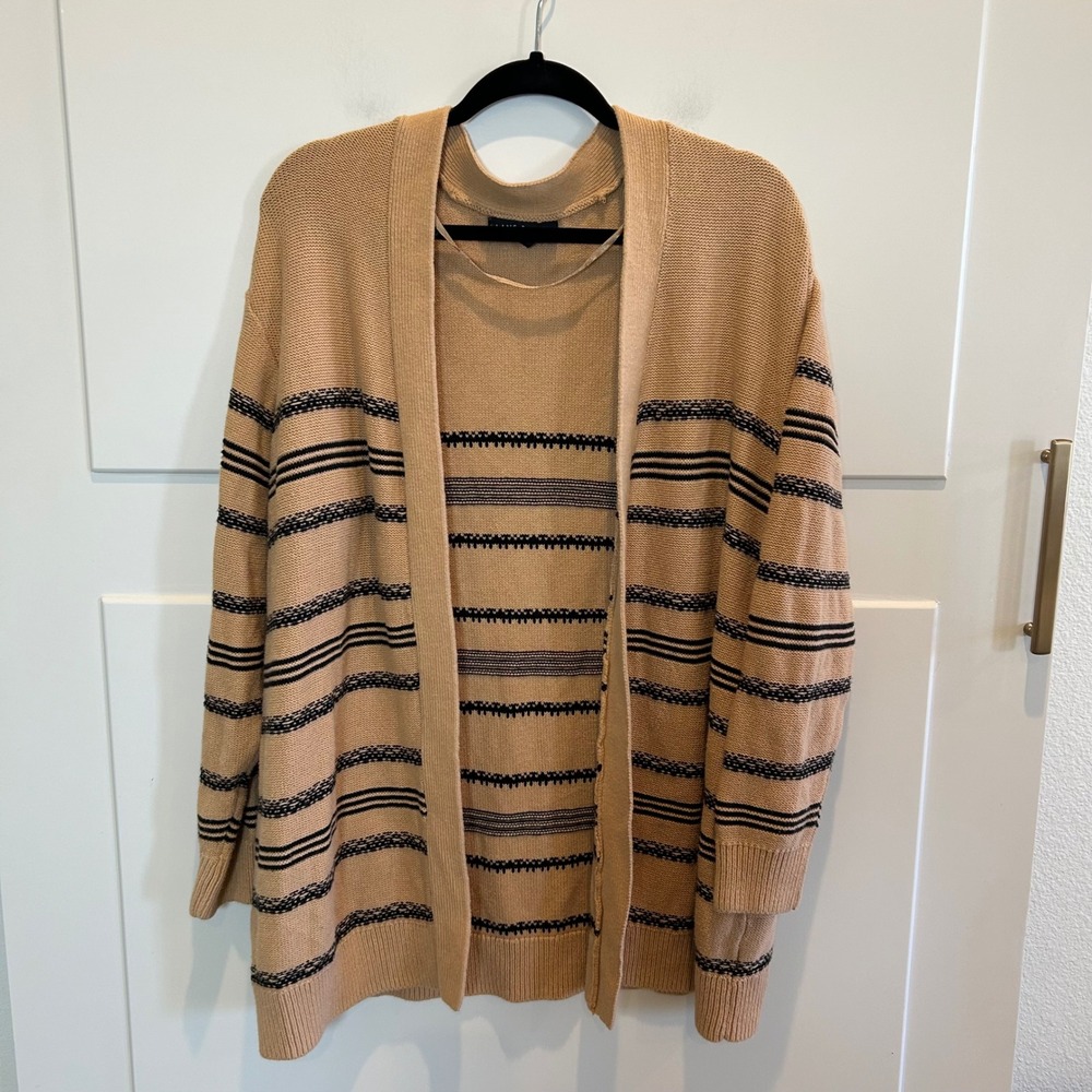 Lane Bryant Tan Black Striped‎ Open Front Cardigan Sweater Plus Size 14/16